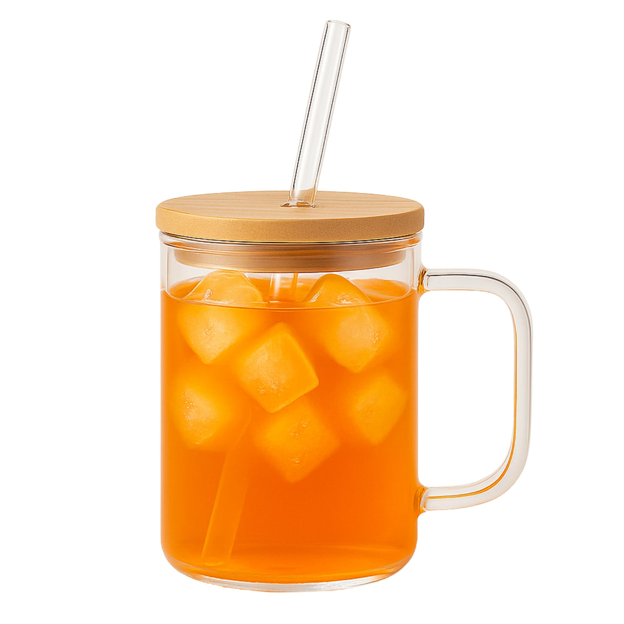 Mug Vidrio 450mL Bombilla Tapa Bambú Té Infusiones. Ideal para bebidas frías o calientes. ¡Reutiliza con estilo!-2