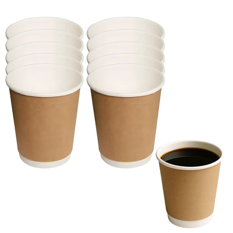 Set 10 Vaso Cafe Polipapel Termico 236mL 8Oz Desechable Kraft Beige: doble pared, resistentes y prácticos. ¡Compra ahora!-1