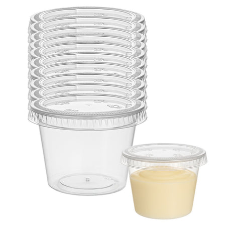 Set 10 Envases Plastico 14mL Salsa Desechable Comida. Tapa segura para delivery y degustaciones. Prácticos y apilables. ¡Compra ahora!-1