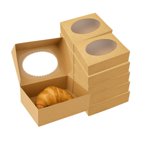 Set 100 Cajas Kraft Rectangular Ventana 25x17x10cm Desechable. Ideal para repostería y regalos. Fácil de armar. ¡Compra hoy!-1