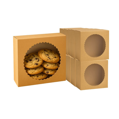 Set 40 Cajas Kraft Cuadrada Ventana Redonda 16x16x10cm. Ideal para repostería o regalos pequeños. ¡Compra hoy!-1