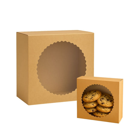Set 50 Cajas Kraft Cuadrada Ventana Redonda 16x16x10cm. Ideal para repostería o regalos pequeños. ¡Compra hoy!-2