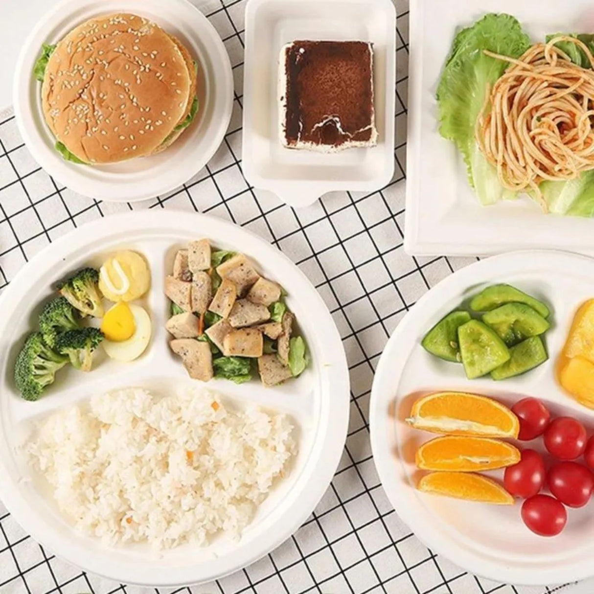 Set 10 Platos 3 Divisiones 20cm Blanco Cartón Desechable. Ideal para almuerzos completos. Firmeza y orden en cada porción. ¡Compra hoy!-3