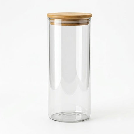 Frasco de Vidrio Hermetico 1,7 L Tapa de Bamboo Glasso Fondo blanco