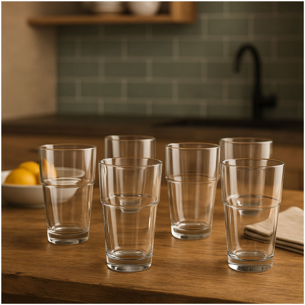 Set 6 Vasos Galata Apilable Bebidas Tragos 340mL Elegante