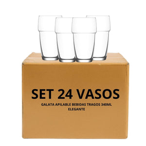 Set 24 Vasos Galata Apilable Bebidas Tragos 340mL Elegante