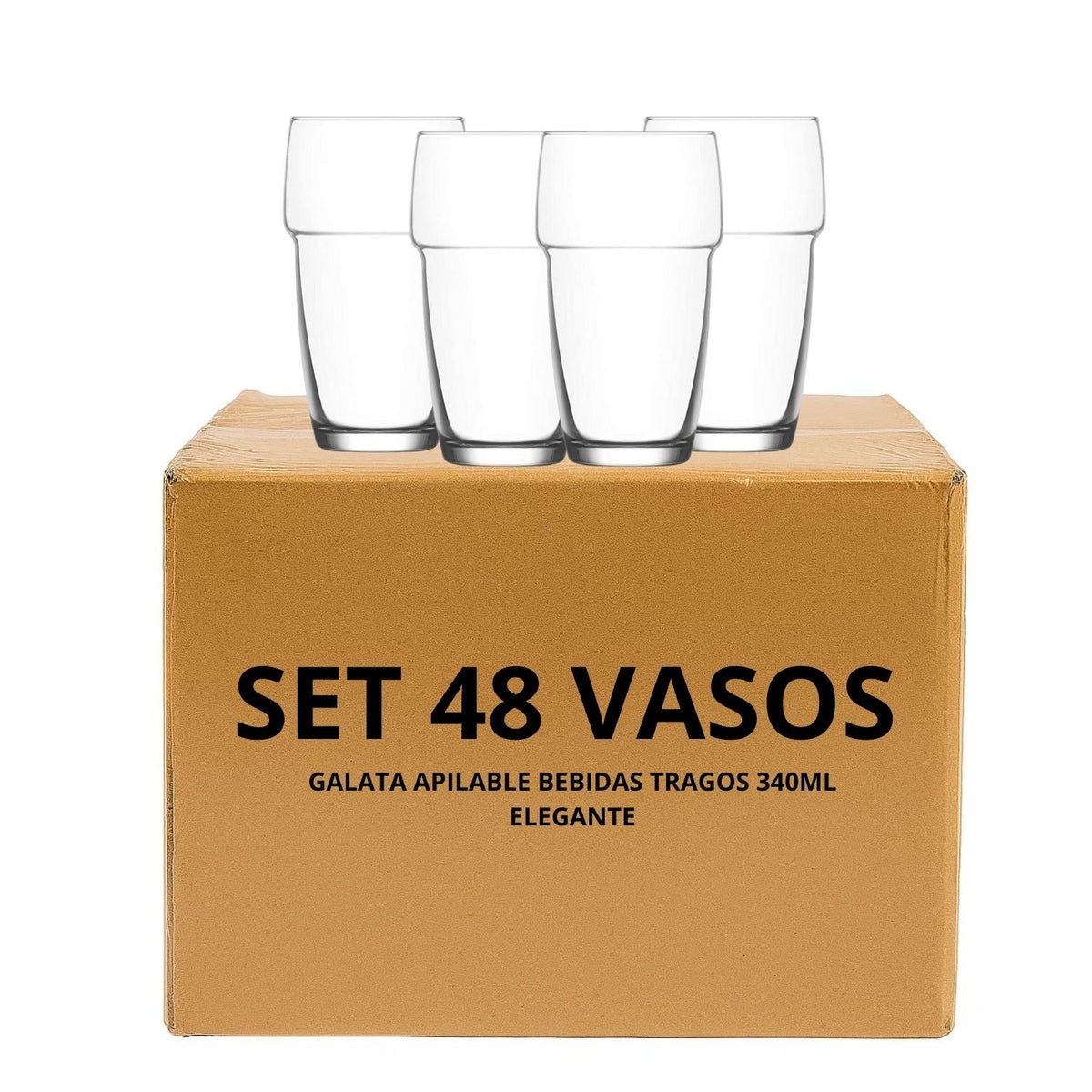 Set 48 Vasos Galata Apilable Bebidas Tragos 340mL Elegante