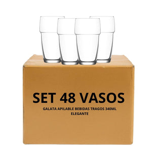 Set 48 Vasos Galata Apilable Bebidas Tragos 340mL Elegante