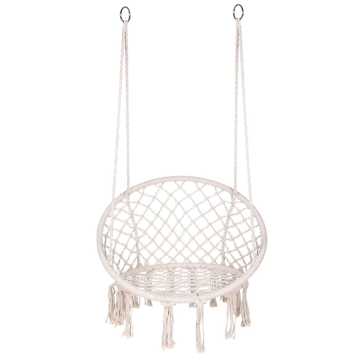 Silla colgante de macramé para interiores y exteriores. Soporta 149 kg. Diseño elegante y resistente. Relájate en casa o jardín. ¡Compra la tuya hoy!-1-1-1-1
