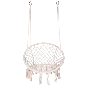 Silla colgante de macramé para interiores y exteriores. Soporta 149 kg. Diseño elegante y resistente. Relájate en casa o jardín. ¡Compra la tuya hoy!-1-1-1-1