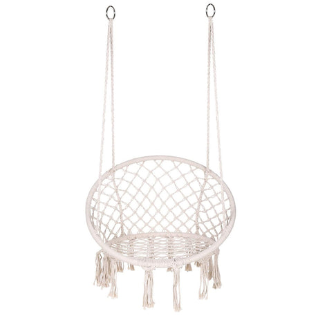 Silla colgante de macramé para interiores y exteriores. Soporta 149 kg. Diseño elegante y resistente. Relájate en casa o jardín. ¡Compra la tuya hoy!-1-1-1-1