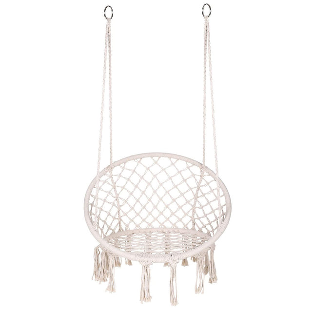 Silla colgante de macramé para interiores y exteriores. Soporta 149 kg. Diseño elegante y resistente. Relájate en casa o jardín. ¡Compra la tuya hoy!-1-1-1-1