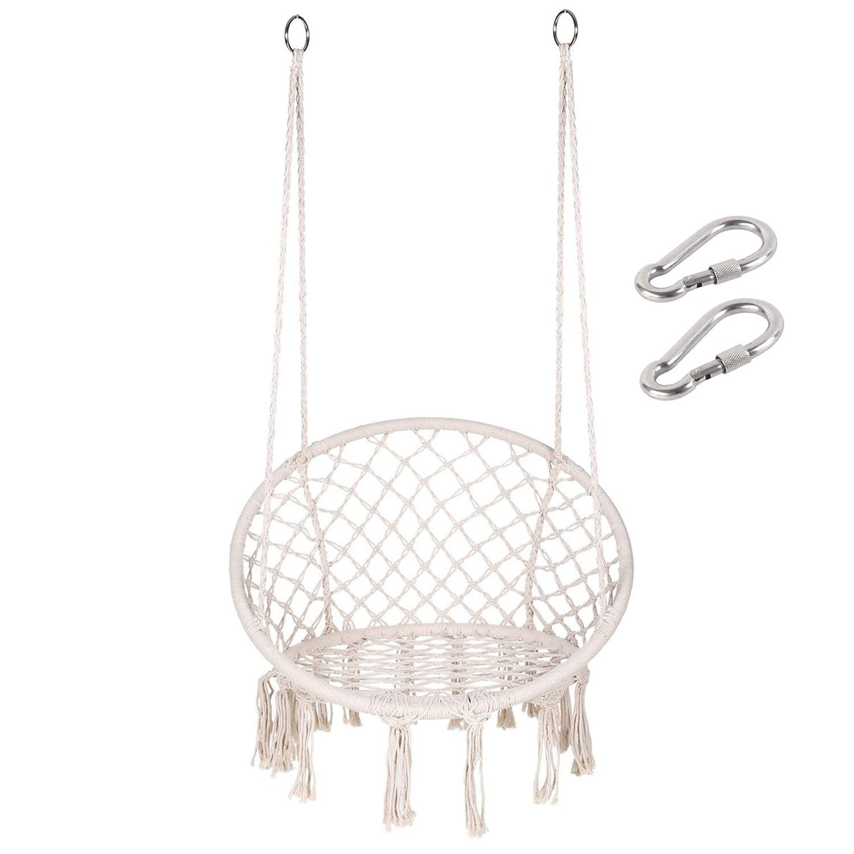 Silla colgante de macramé para interiores y exteriores. Soporta 149 kg. Diseño elegante y resistente. Relájate en casa o jardín. ¡Compra la tuya hoy!-1-2-1-1
