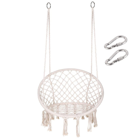 Silla colgante de macramé para interiores y exteriores. Soporta 149 kg. Diseño elegante y resistente. Relájate en casa o jardín. ¡Compra la tuya hoy!-1-2-1-1