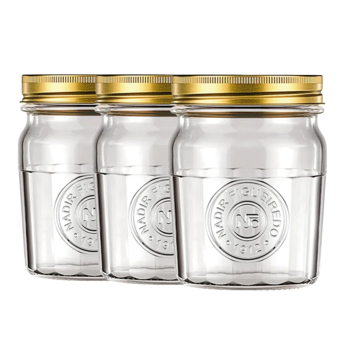 Set 3 Frascos Americano Vintage Vidrio 500ml Tapa Dorada