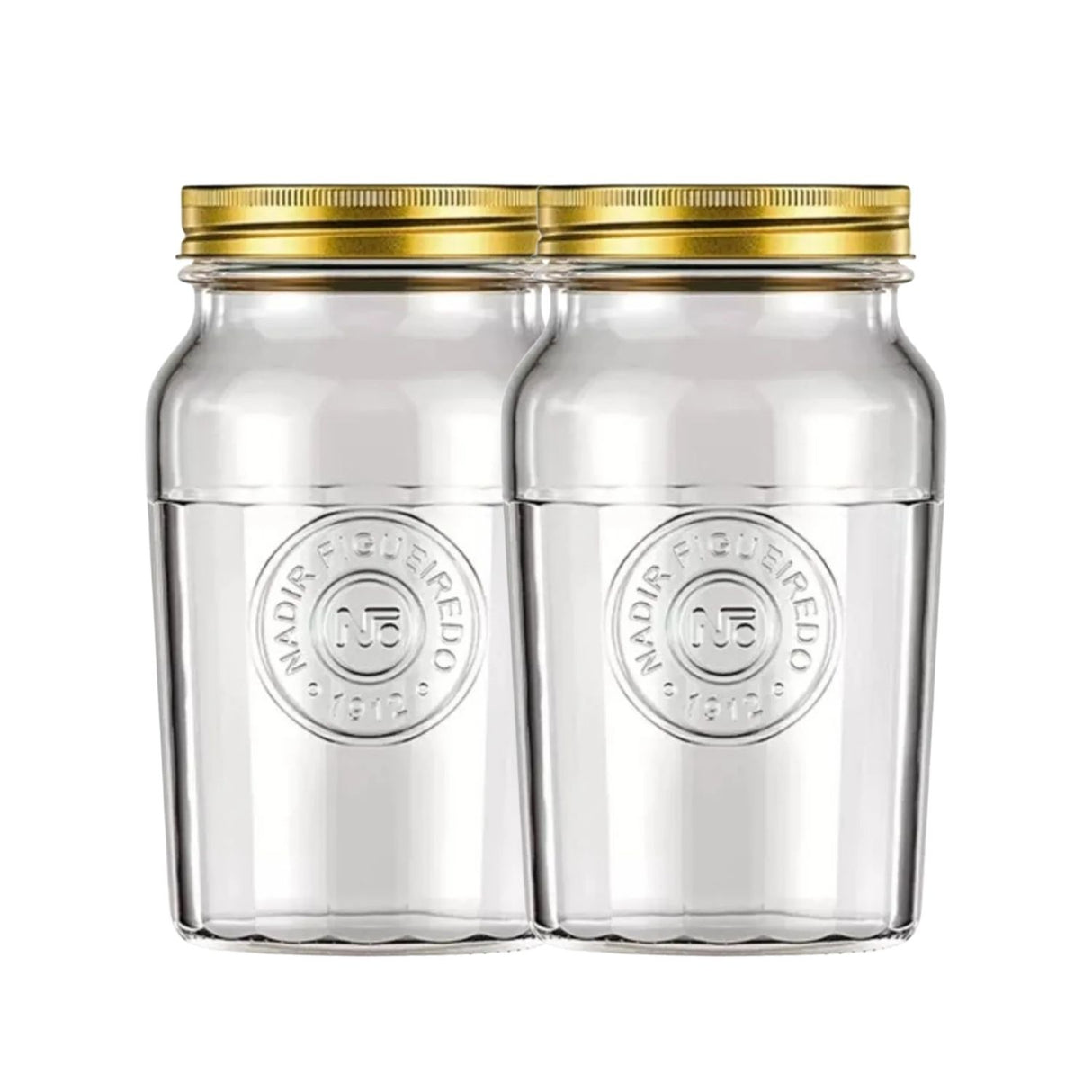 Set 2 Frascos Americano Vintage Vidrio 1000ml Tapa Dorada