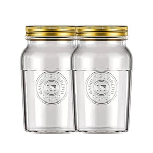 Set 2 Frascos Americano Vintage Vidrio 1000ml Tapa Dorada