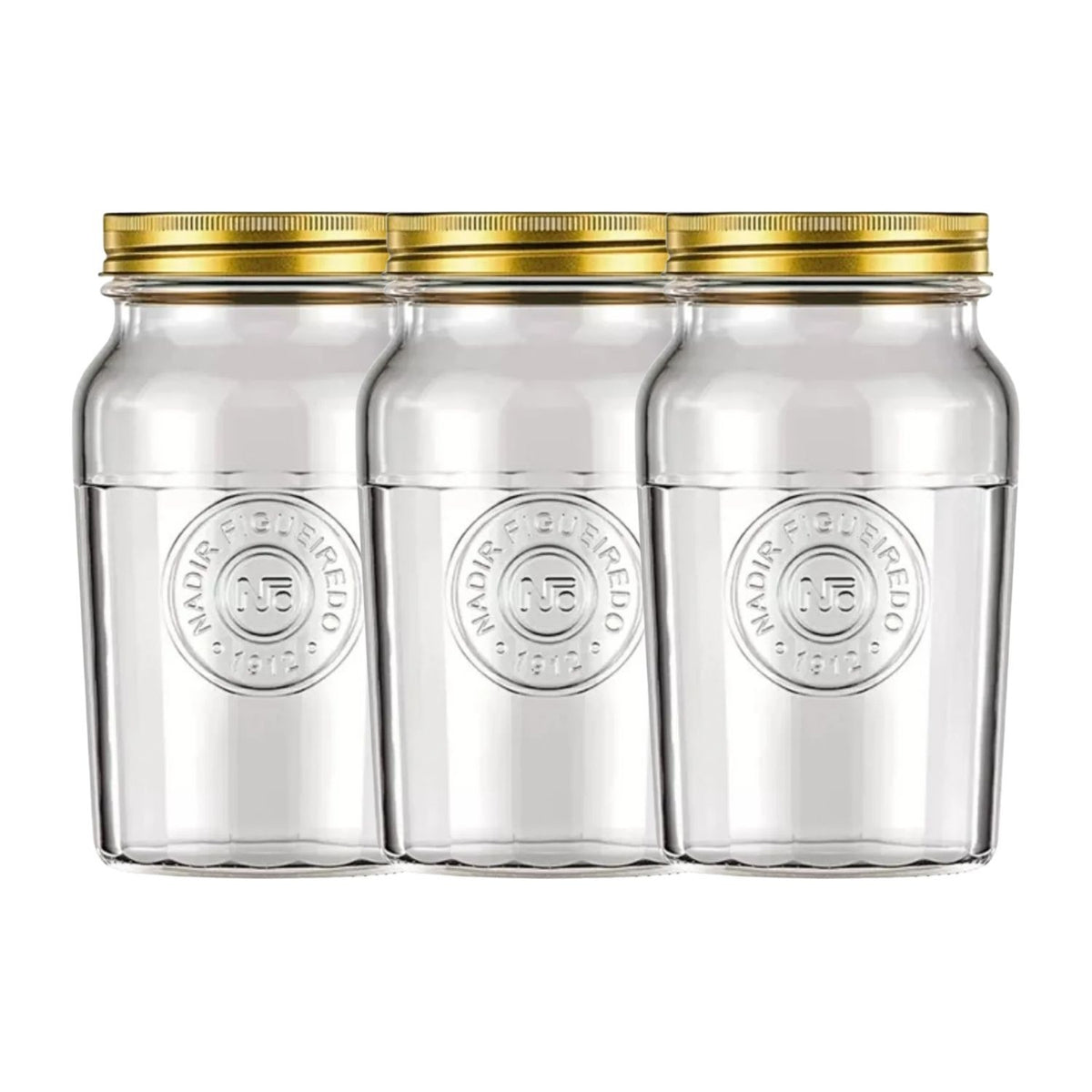 Set 3 Frascos Americano Vintage Vidrio 1000ml Tapa Dorada