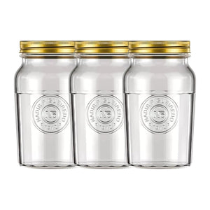 Set 3 Frascos Americano Vintage Vidrio 1000ml Tapa Dorada