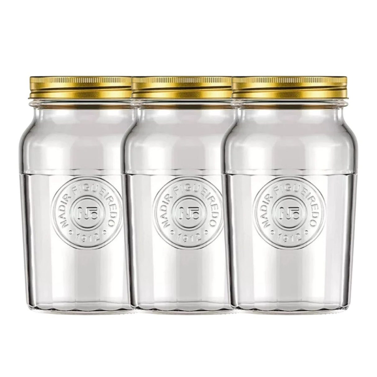 Set 3 Frascos Americano Vintage Vidrio 1500ml Tapa Dorada