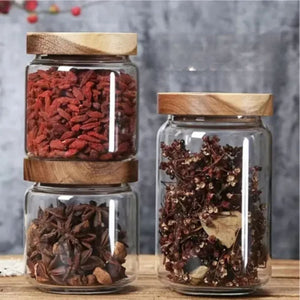 Set 3 Frascos Vidrio Con Tapa De Madera De 750ml Allegra