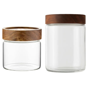 Set 2 Frascos Vidrio Tapa De Madera 500mL + 750mL Allegra