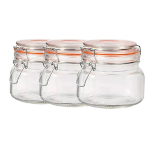 Set 3 Frascos Vidrio Con Tapa Hermética De 500mL Allegra