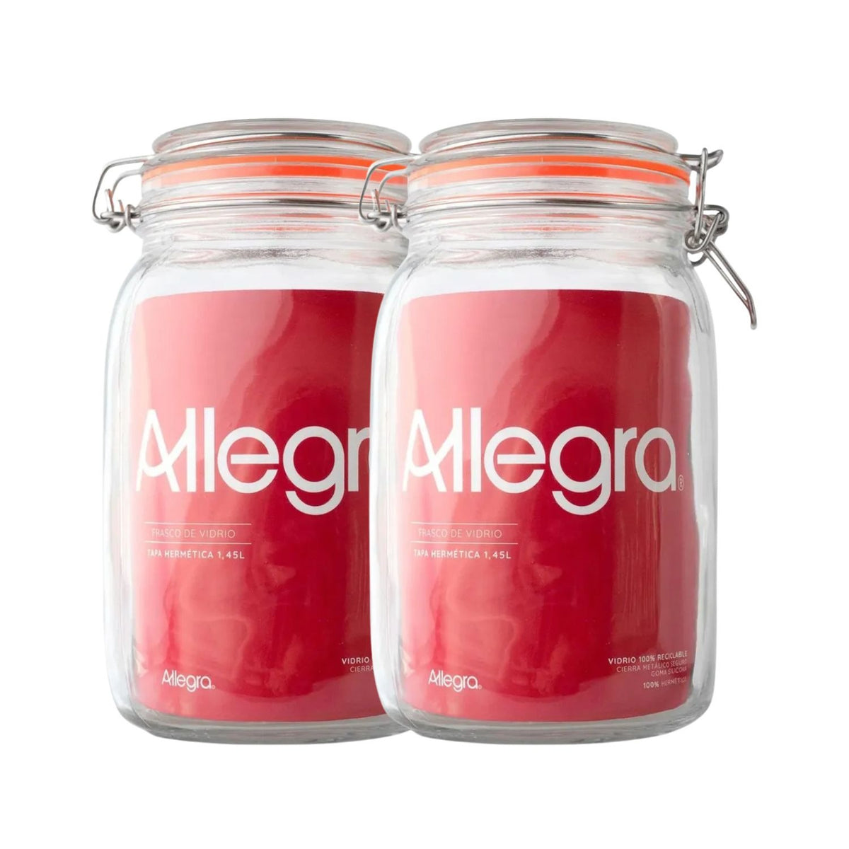 Set 2 Frascos Vidrio Con Tapa Hermetica De 1450mL Allegra