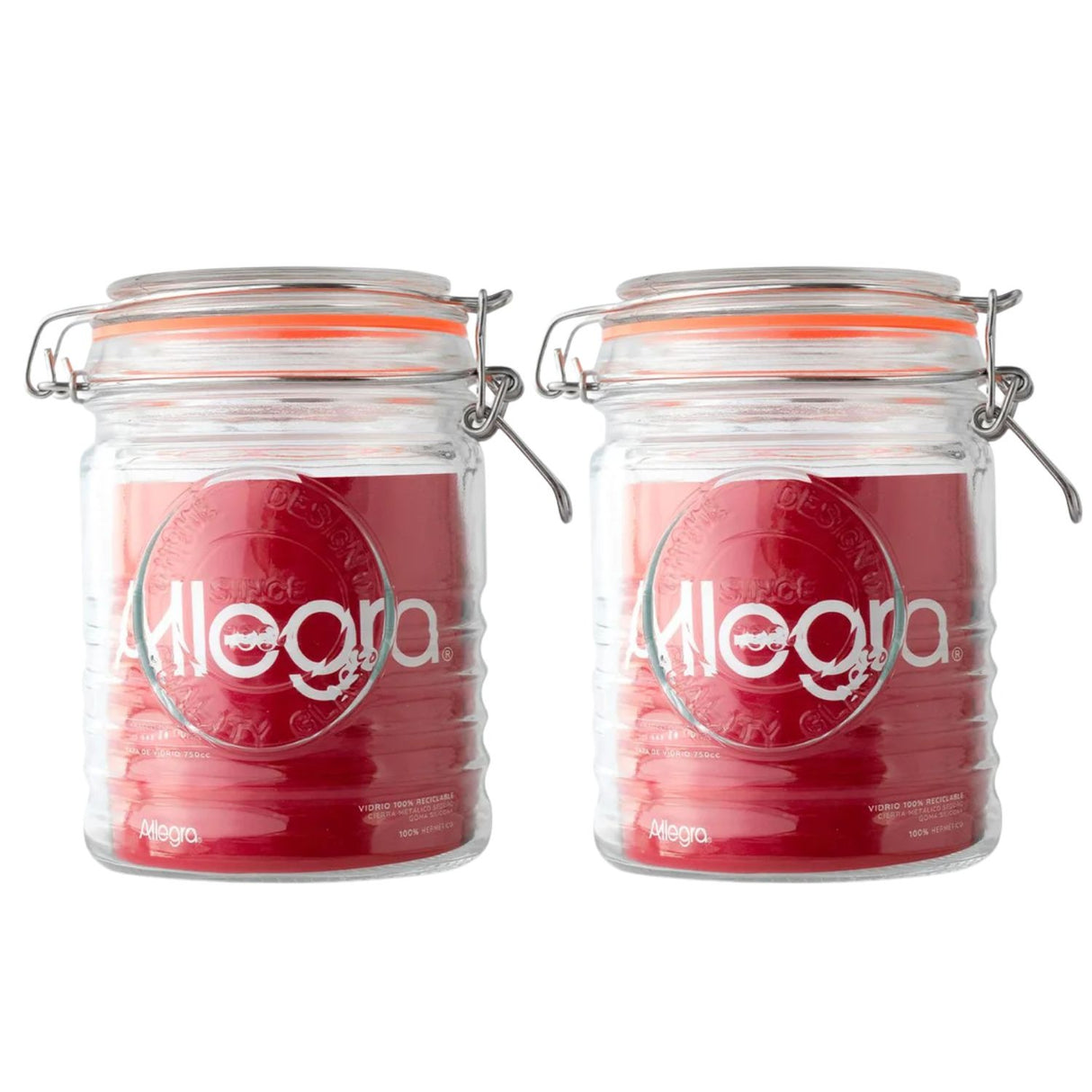 Set 2 Frascos Con Tapa De Vidrio Hermetica De 750mL Allegra