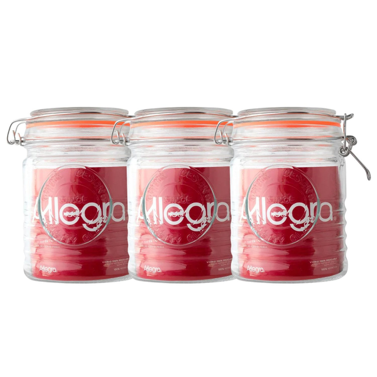 Set 3 Frascos Con Tapa De Vidrio Hermetica De 750mL Allegra