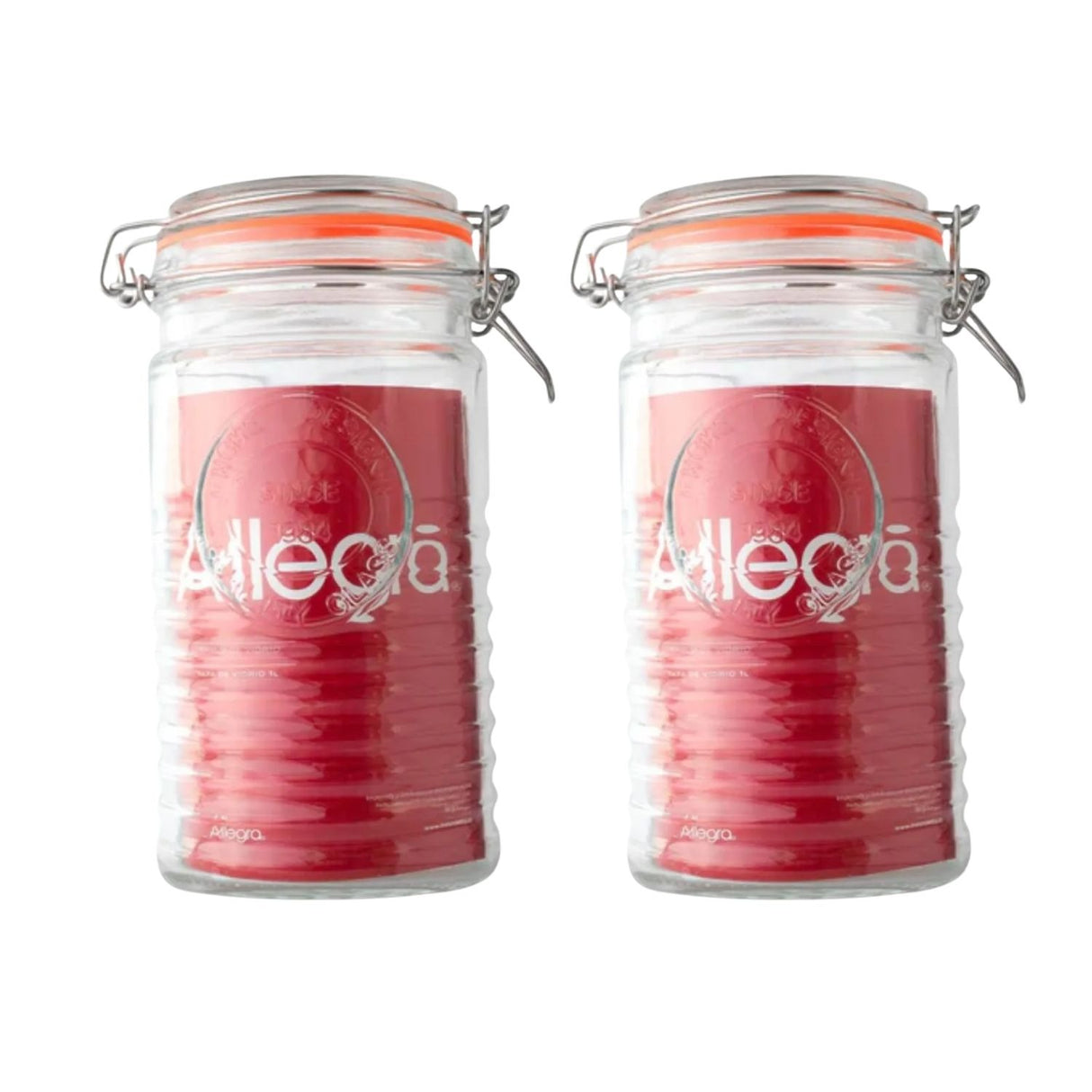 Set 2 Frascos Con Tapa De Vidrio Hermetica De 1000mL Allegra
