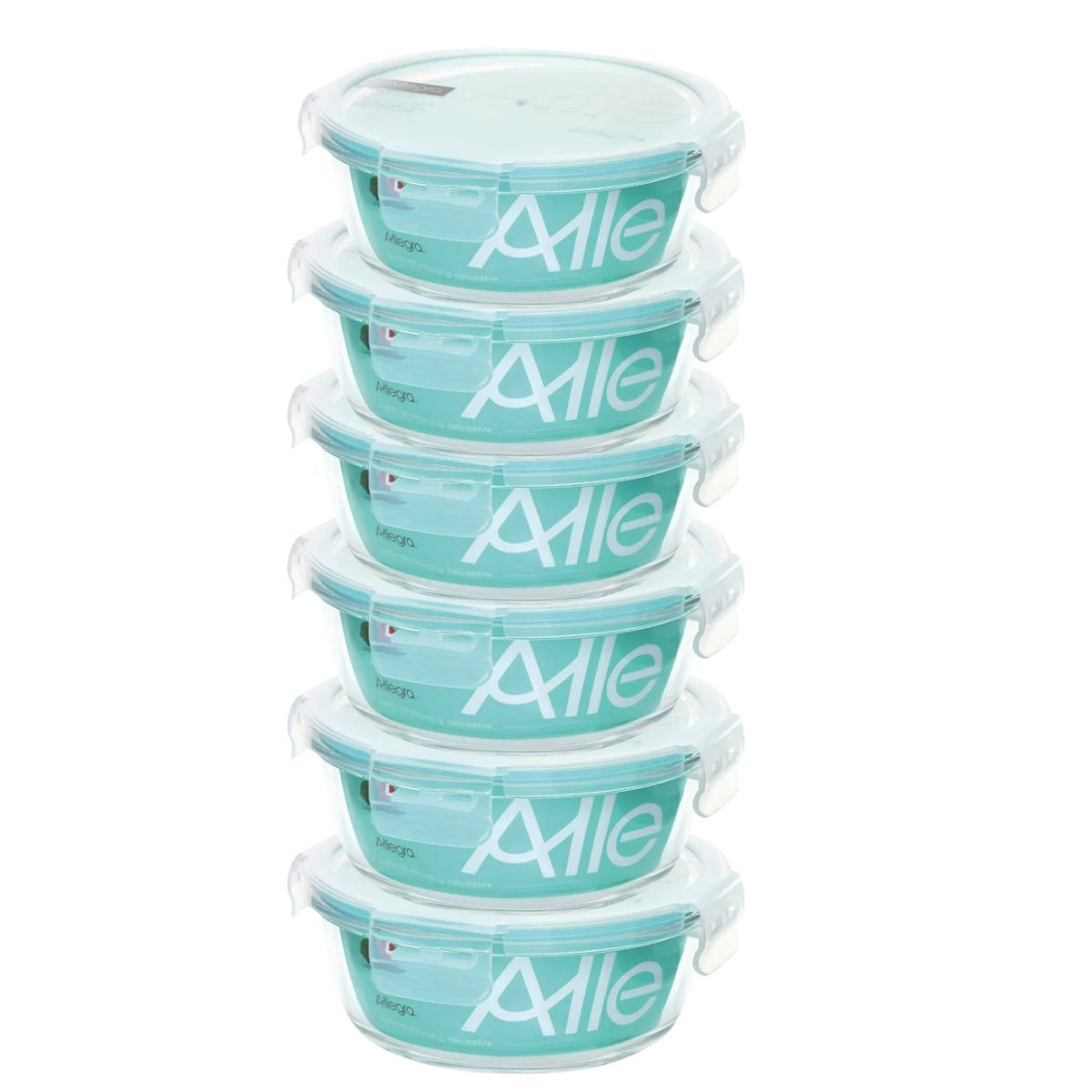 Set 6 Contenedores Hermetico Vidrio Redondo 370mL Allegra