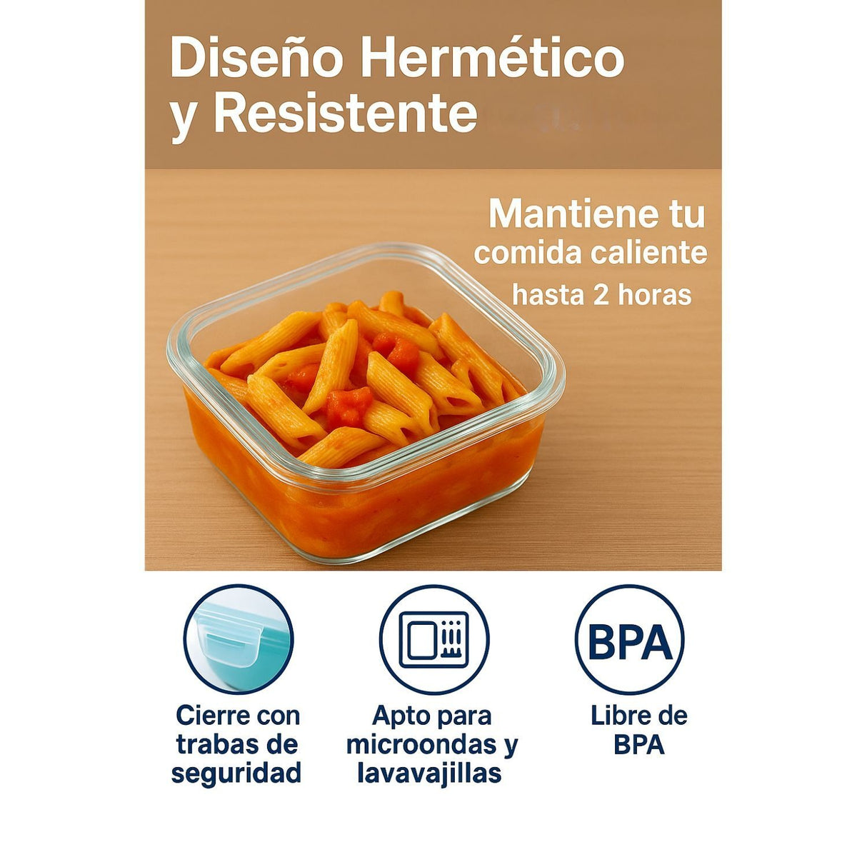 Set 6 Contenedores Hermetico Vidrio Cuadrado 740mL Allegra
