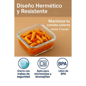 Set 6 Contenedores Hermetico Vidrio Cuadrado 740mL Allegra
