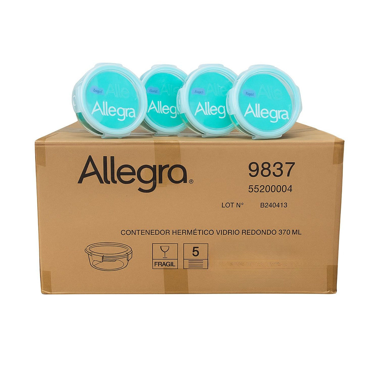 Set 48 Contenedores Hermetico Vidrio Redondo 370mL Allegra