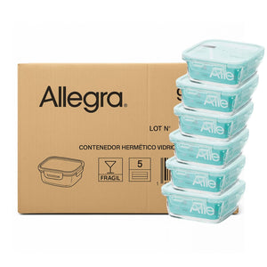 Set 48 Contenedores Hermetico Vidrio Cuadrado 380mL Allegra