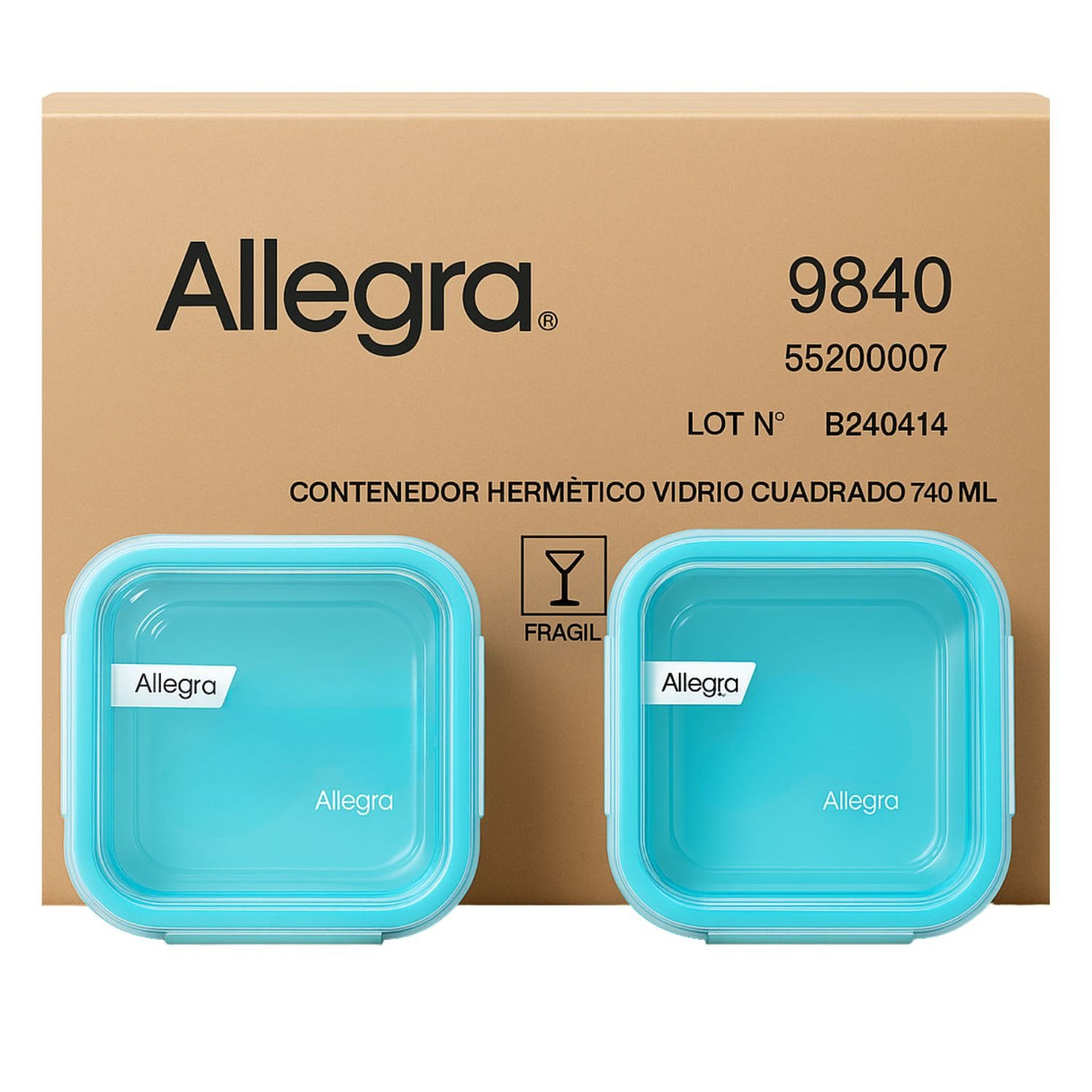 Set 24 Contenedores Hermetico Vidrio Cuadrado 740mL Allegra