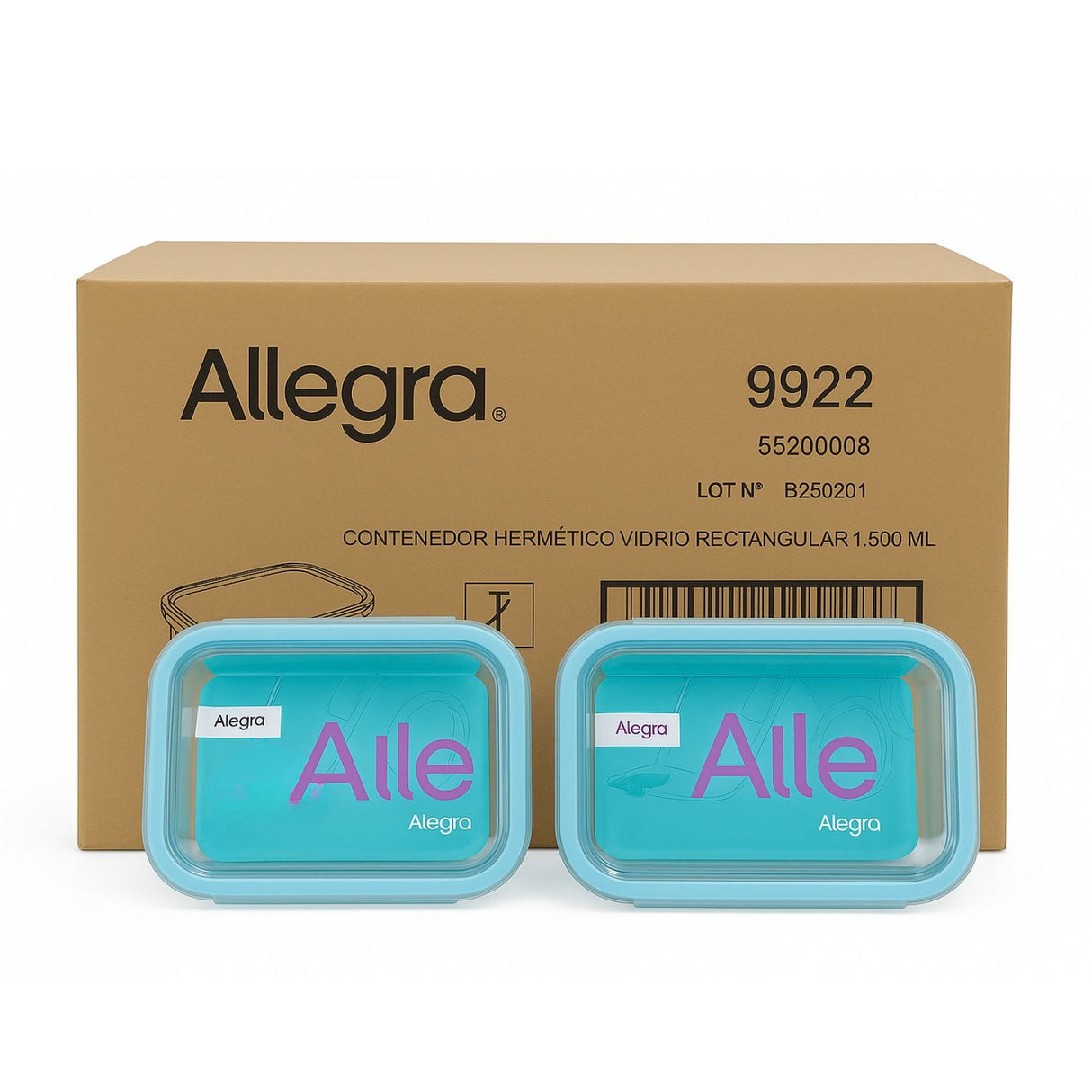 Set 16 Contenedores Hermetico Rectangular 1500mL Allegra