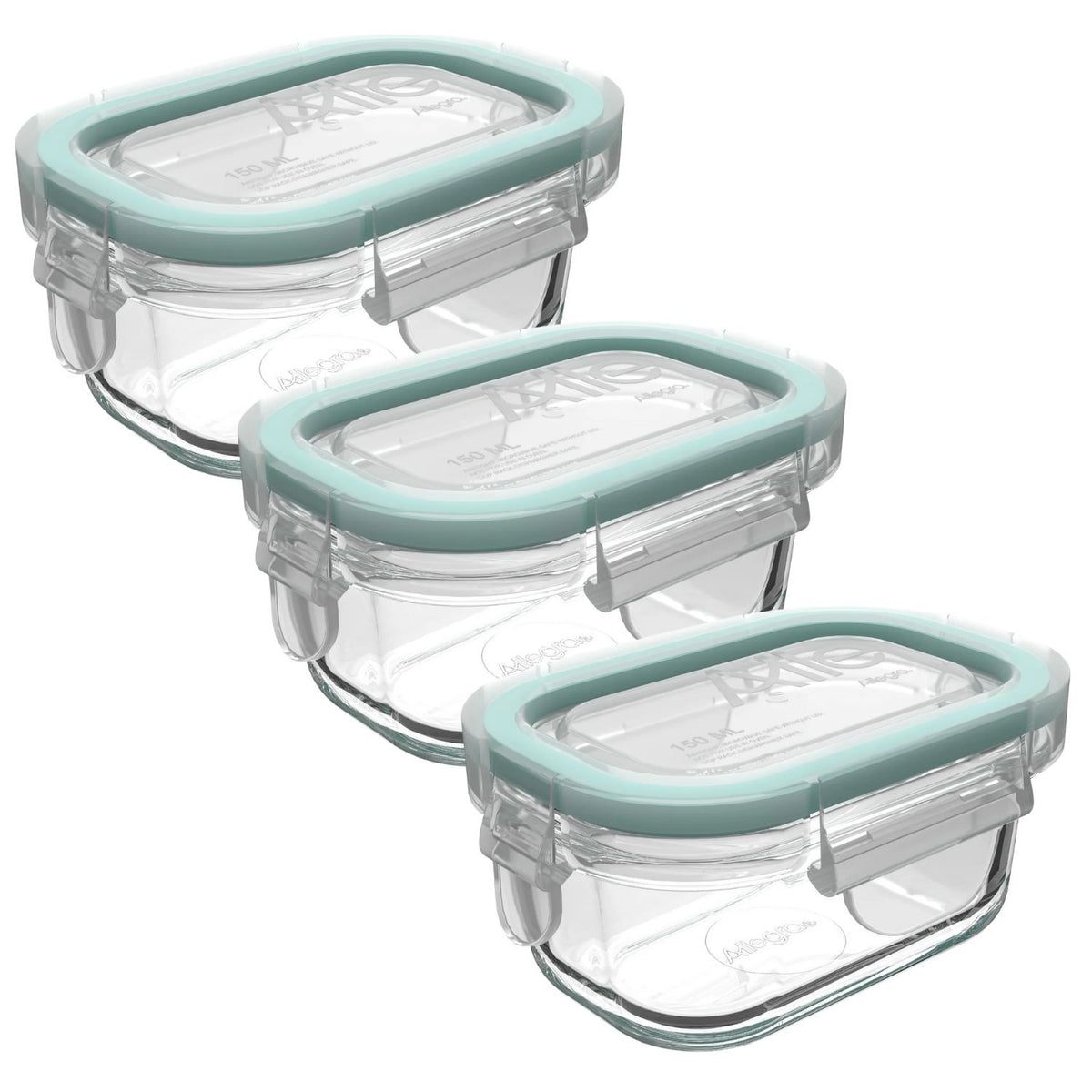 Set 3 Contenedores Hermeticos de Vidrio 150mL Rectangular Allegra