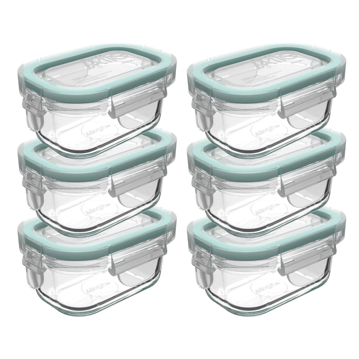 Set 6 Contenedores Hermeticos de Vidrio 150mL Rectangular Allegra