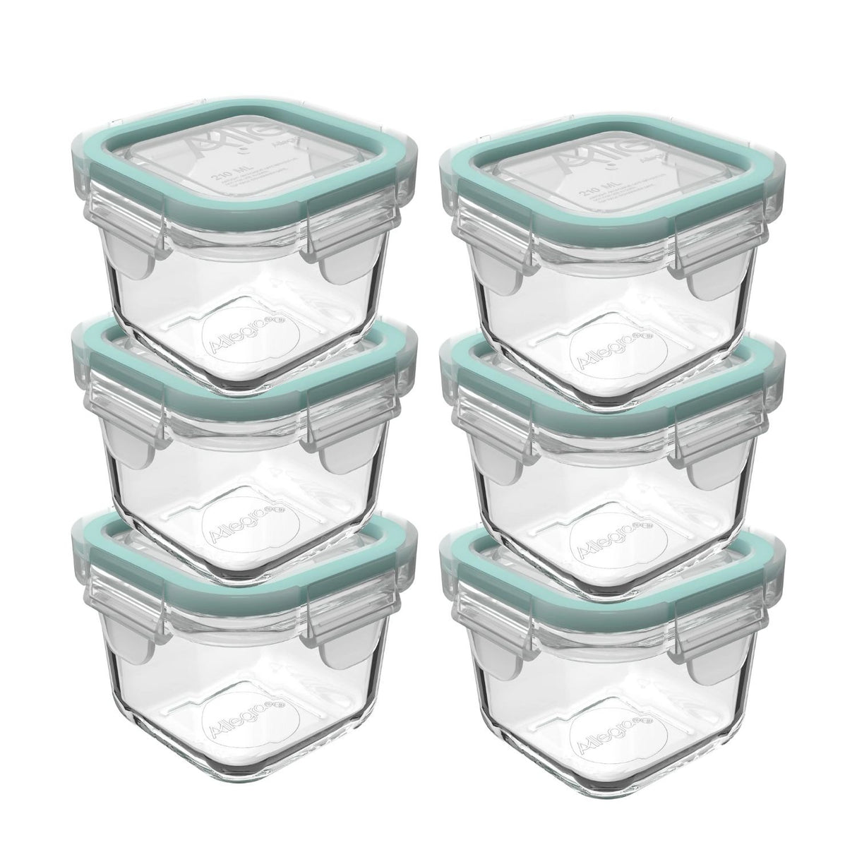 Set 6 Contenedores Hermeticos de vidrio 210mL Cuadrados Allegra