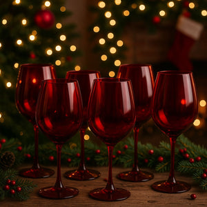 Set 6 Copas Vino Full Color Rojo Allegra 330mL De Vidrio