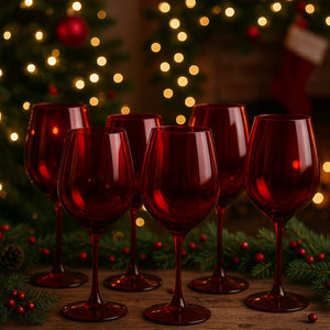 Set 24 Copas Vino Full Color Rojo Allegra 330mL Vidrio