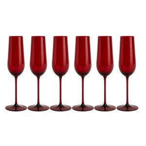 Set 6 Copas Flauta Full Color Rojo Allegra 200mL Vidrio