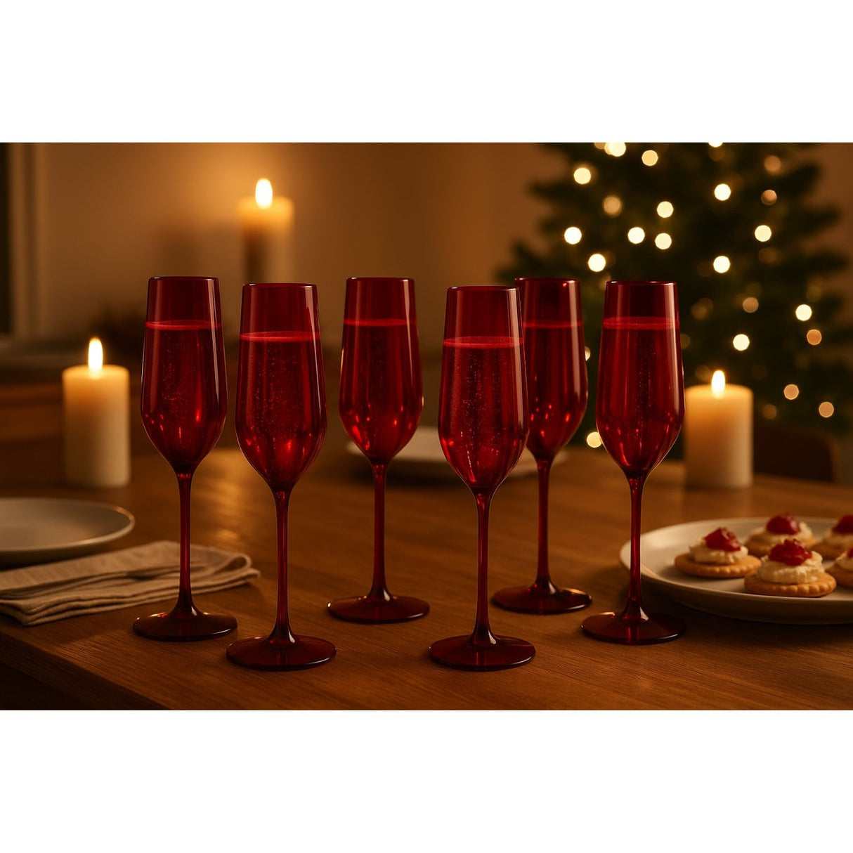 Set 6 Copas Flauta Full Color Rojo Allegra 200mL Vidrio