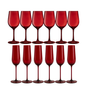 Set 12 Copas Full Color Rojo Allegra Vidrio Celebraciones
