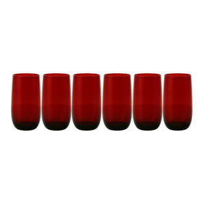 Set 6 Vasos Vidrio Altos Full Color Rojo 500mL Allegra