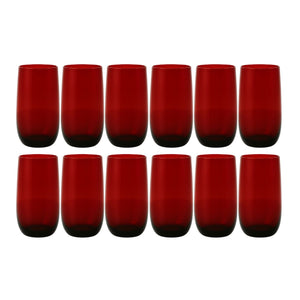 Set 12 Vasos Vidrio Altos Full Color Rojo 500mL Allegra