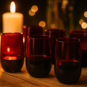 Set 12 Vasos Vidrio Altos Full Color Rojo 500mL Allegra