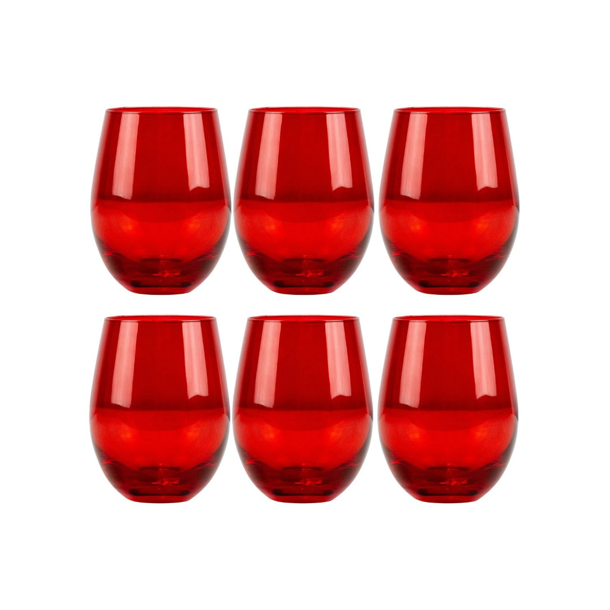 Set 6 Vasos Vidrio Bajos Full Color Rojo 480mL Allegra